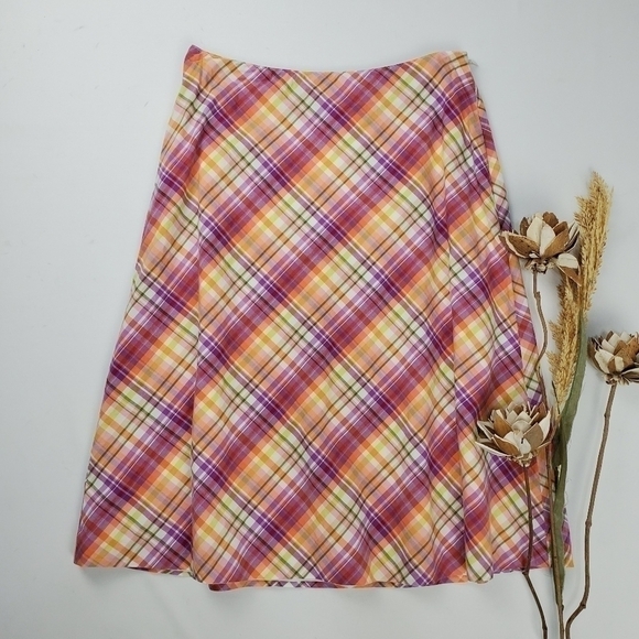 TALBOTS Pink Purple Orange Plaid Skirt Size 4 - Picture 6 of 13
